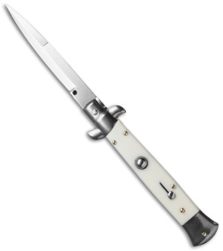 Frank B 9" Italian Stiletto Automatic Knife Sim. Ivory (4" Satin Bayo)