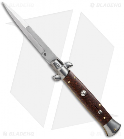 Frank B 9" Italian Stiletto Automatic Snakewood w/ Filework (4" Polish Bayo)