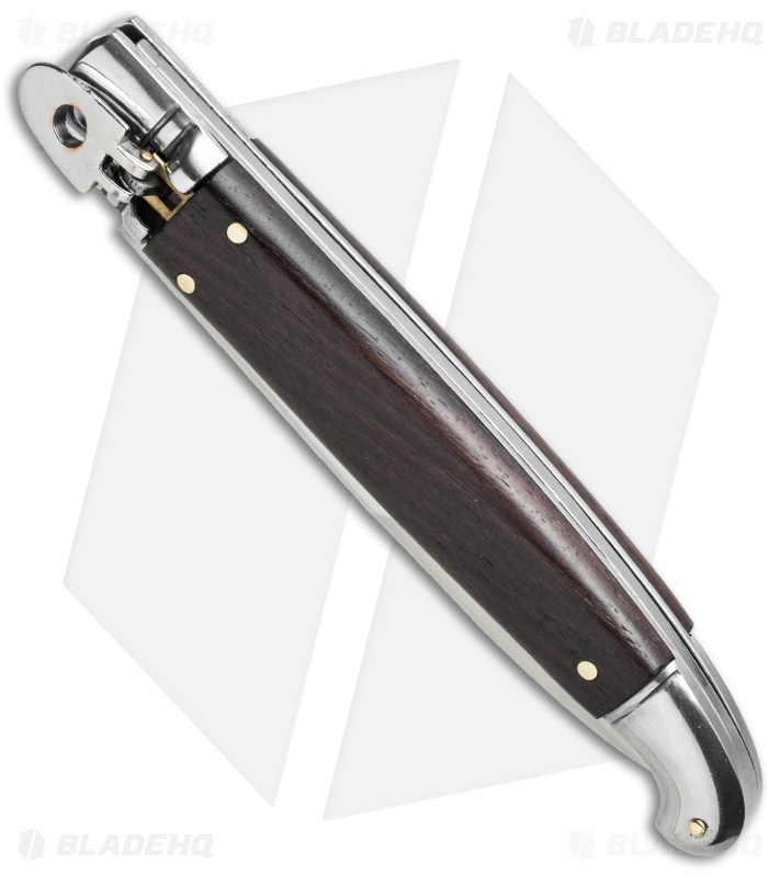 SKM 9.5" Fancy Lever Lock Automatic Knife Dark Wood (4" Satin Bayo)