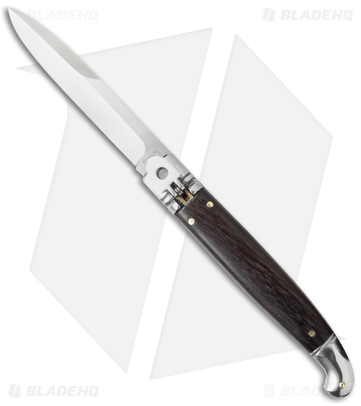 SKM 9.5" Fancy Lever Lock Automatic Knife Dark Wood (4" Satin Bayo)