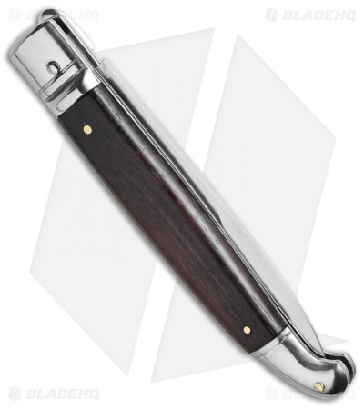 SKM 9.5" Fancy Lever Lock Automatic Knife Dark Wood (4" Satin Bayo)