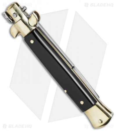 SKM 9" Italian Stiletto Automatic Knife Brass/Black Acrylic (3.8" Satin Bayonet)