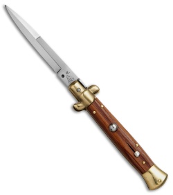 SKM AB 9" Italian Stiletto Automatic Knife Brass/Bocote Wood (4" Satin Bayonet)