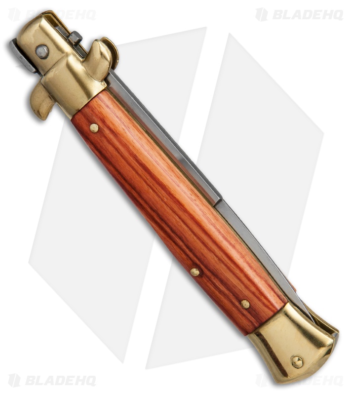 SKM AB 9" Italian Stiletto Automatic Knife Brass/Rosewood (4" Satin Bayonet)