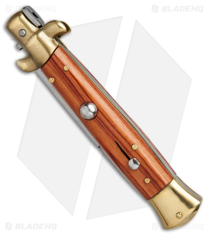 SKM AB 9" Italian Stiletto Automatic Knife Brass/Rosewood (4" Satin Bayonet)