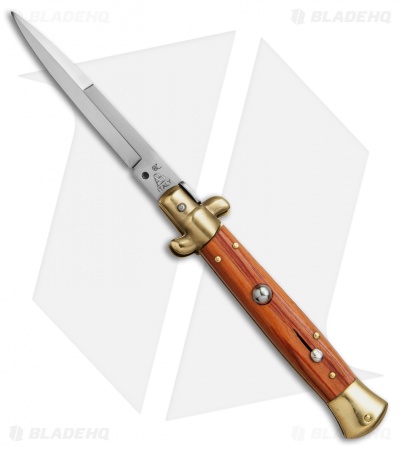 SKM AB 9" Italian Stiletto Automatic Knife Brass/Rosewood (4" Satin Bayonet)