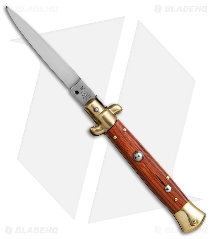 SKM AB 9" Italian Stiletto Automatic Knife Brass/Rosewood (4" Satin Flat)