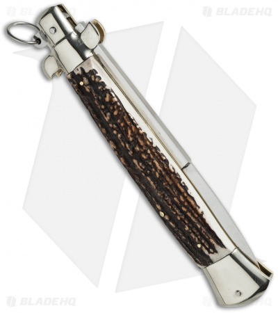 AGA Campolin 15" Ring Pull Automatic Italian Stiletto  Stag Horn (7" Satin Bayo)