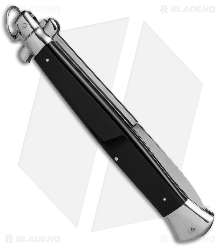 AGA Campolin 18" Ring Pull Automatic Italian Stiletto Black (8" Satin Bayo)