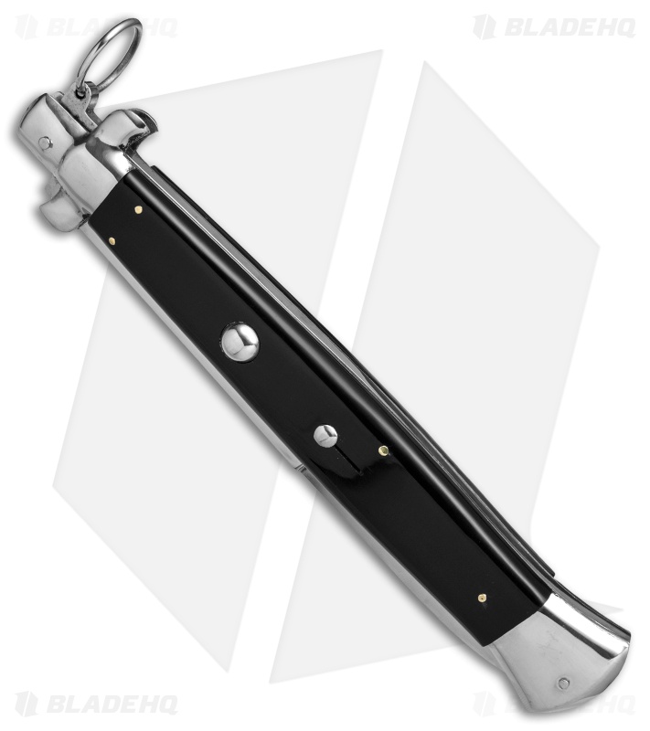 AGA Campolin 18" Ring Pull Automatic Italian Stiletto Black (8" Satin Bayo)
