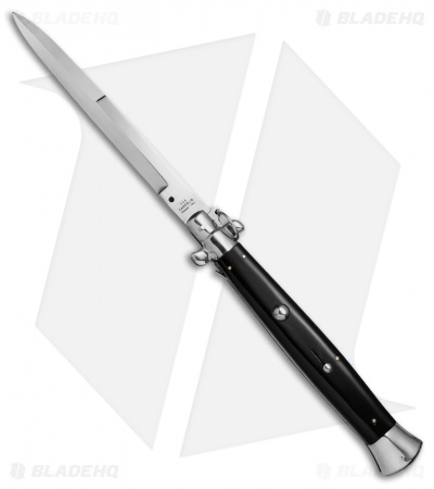 AGA Campolin 18" Ring Pull Automatic Italian Stiletto Black (8" Satin Bayo)