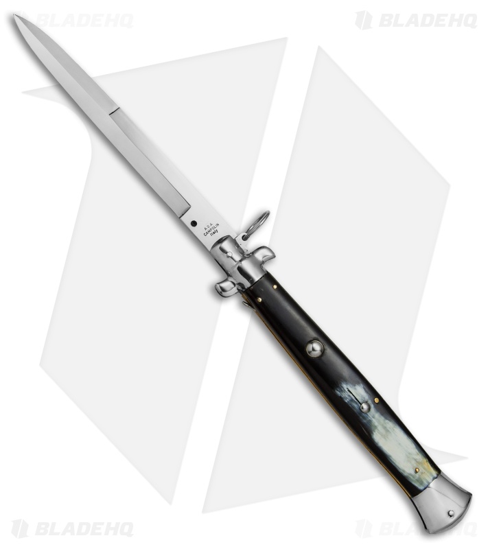 AGA Campolin 18" Ring Pull Automatic Knife Brazilian Horn (8" Satin Bayo)