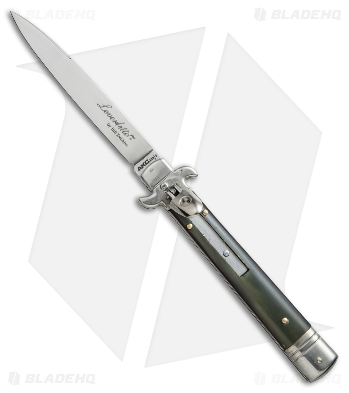 AKC Leverletto 9" Lever Lock Automatic Italian Knife Brazilian Horn (4" Satin)