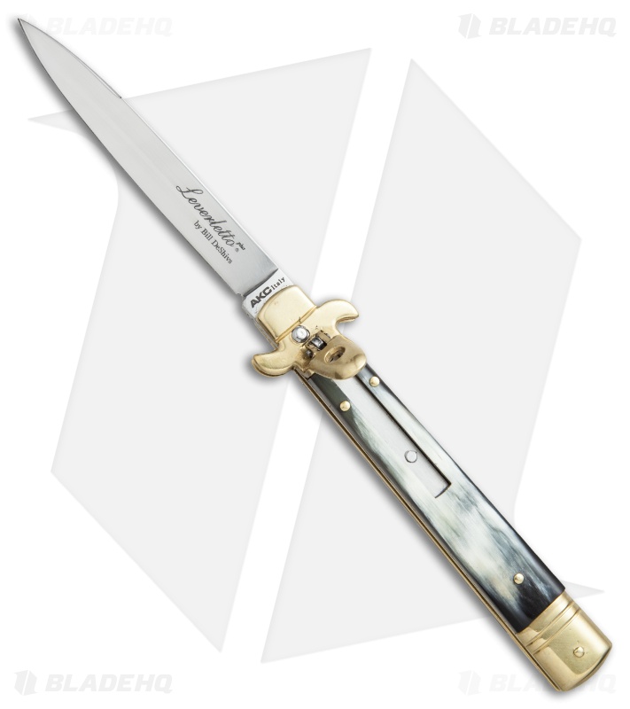 AKC Leverletto 9" Lever Lock Auto Italian Knife Brass/Brazilian (4" Satin)