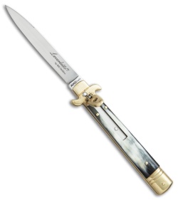 AKC Leverletto  9" Lever Lock  Auto Italian Knife Brass/Brazilian (4" Satin)