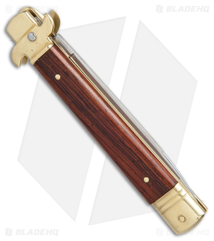 AKC Leverletto  9" Lever Lock  Auto Italian Knife Brass/Cocobolo (4" Satin)