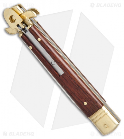 AKC Leverletto  9" Lever Lock  Auto Italian Knife Brass/Cocobolo (4" Satin)