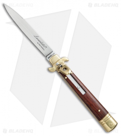 AKC Leverletto  9" Lever Lock  Auto Italian Knife Brass/Cocobolo (4" Satin)