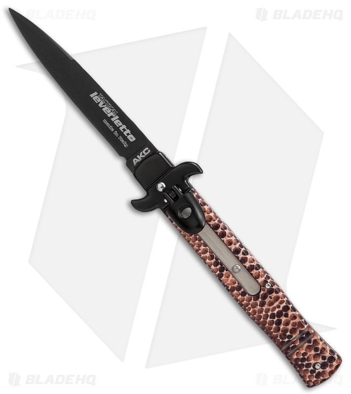 AKC Leverletto 7.5" Lever Lock Automatic Italian Knife Snake (3.2" Black)