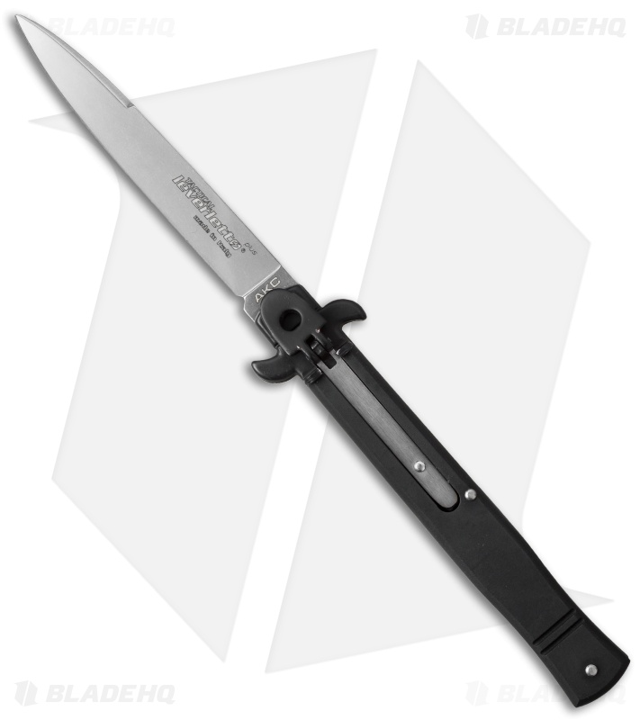 AKC Leverletto 9" Lever Lock Automatic Italian Knife Black (4" Satin Flat)
