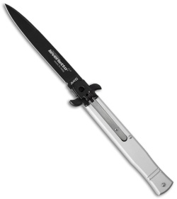 AKC Leverletto  9" Lever Lock  Automatic Italian Knife Silver (4" Black Flat)