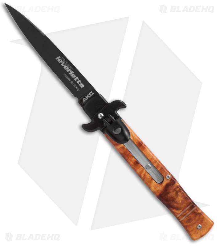 AKC Leverletto 7.5" Lever Lock Automatic Italian Knife Sim Briar (3.2" Black)