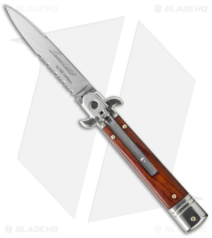AKC Leverletto 7.75" Lever Lock Auto Italian Knife Cocobolo (3.2" Satin Serr)