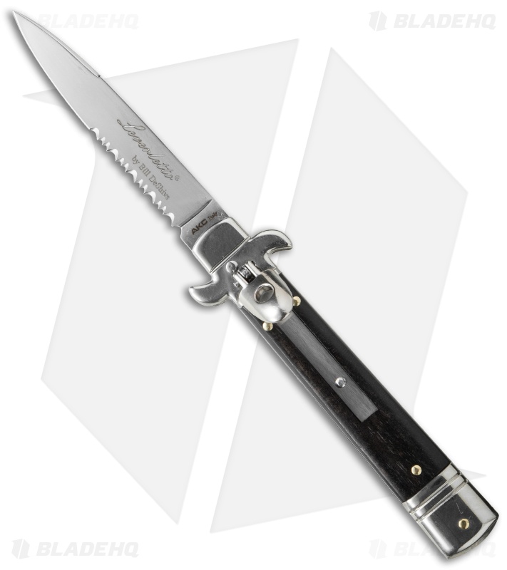 AKC Leverletto 7.5" Lever Lock Automatic Italian Knife Ebony (3.2" Satin Serr)