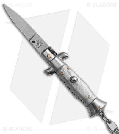 SKM 4" Keychain Stiletto Automatic Knife Gray (1.6" Satin Flat)