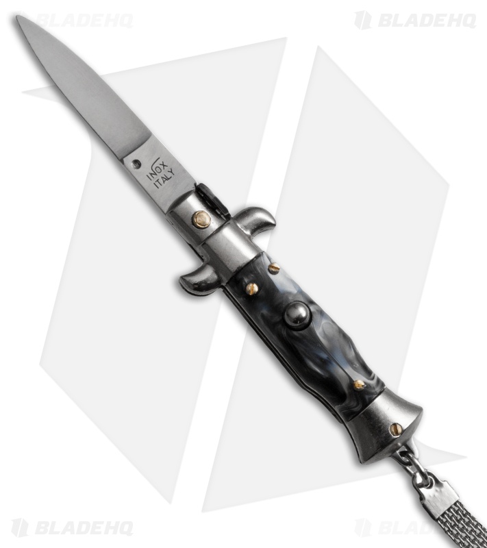 SKM 4" Keychain Stiletto Automatic Knife Sim Horn (1.6" Satin Flat)