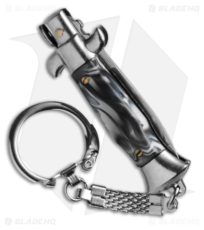 SKM 4" Keychain Stiletto Automatic Knife Sim Horn (1.6" Satin Flat)