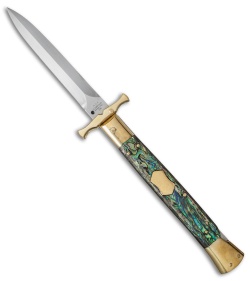 AGA Campolin 13" Bat Swinguard Automatic Brass/Abalone (5.75" Satin Dagger)