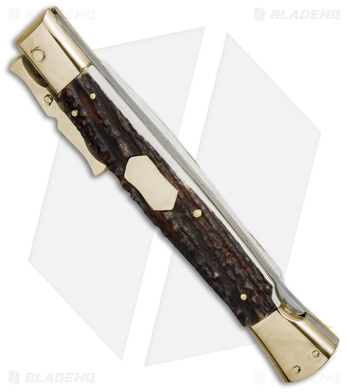 AGA Campolin 13" Bat Swinguard Automatic Brass/Stag Horn (5.75" Satin Bayonet)