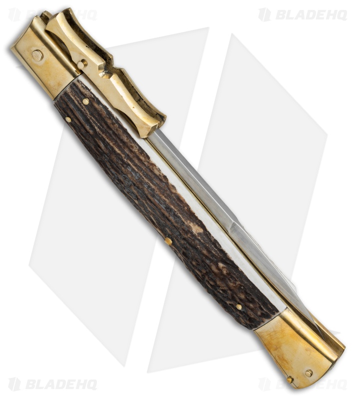 AGA Campolin 13" Bat Swinguard Automatic Brass/Stag Horn (5.75" Satin Bayonet)