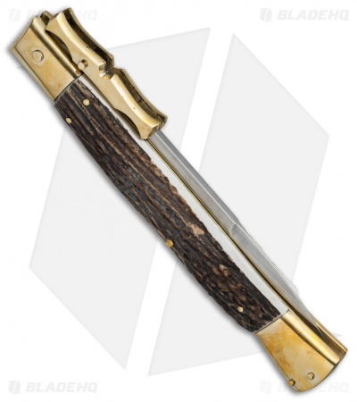 AGA Campolin 13" Bat Swinguard Automatic Brass/Stag Horn (5.75" Satin Bayonet)