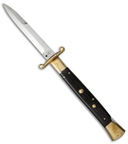 AGA Campolin 13" Swinguard Automatic Knife Brass/Ebony Wood (5.75" Satin Bayo)