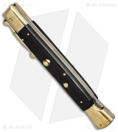 AGA Campolin 13" Swinguard Automatic Knife Brass/Ebony Wood (5.75" Satin Dagger)