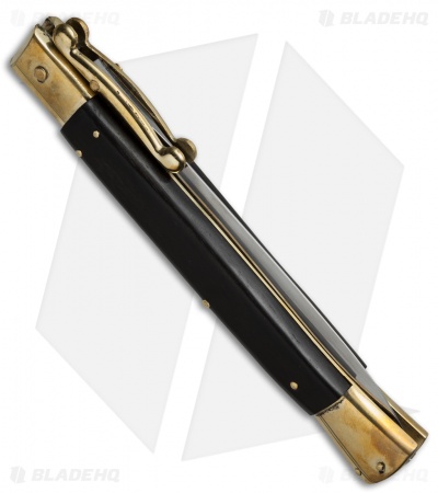 AGA Campolin 13" Swinguard Automatic Knife Brass/Ebony Wood (5.75" Satin Dagger)