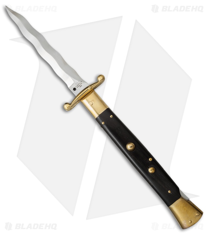 AGA Campolin 13" Swinguard Automatic Knife Brass/Ebony Wood (5.75" Satin Kriss)