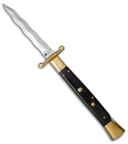 AGA Campolin 13" Swinguard Automatic Knife Brass/Ebony Wood (5.75" Satin Kriss)