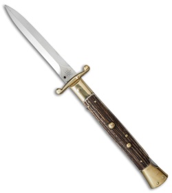 AGA Campolin 13" Swinguard Automatic Knife Brass/Stag Horn (5.75" Satin Dagger)