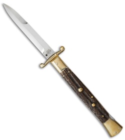 AGA Campolin 13" Swinguard Automatic Knife Brass/Stag Horn (5.75" Satin Bayo)