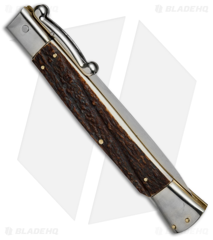 AGA Campolin 13" Swinguard Automatic Knife Stag Horn (5.75" Satin Dagger)