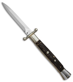 AGA Campolin 13" Swinguard Automatic Knife Stag Horn (5.75" Satin Dagger)