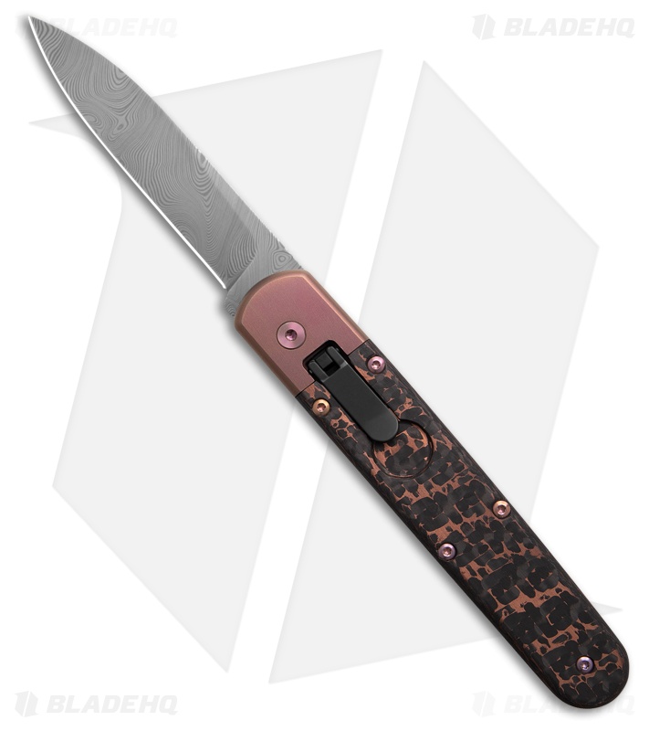 AGA Campolin Baron Leverlock Automatic Knife Copper CF (3.25" Damascus)
