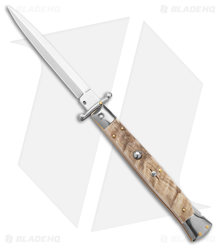 Frank B. 9" Italian Stiletto Swinguard Dagger Auto Knife Ram Horn (4" Satin)