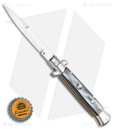 Frank B. 9" Italian Stiletto Automatic Knife Sim Dark Horn (4" Polish)