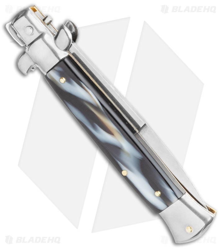 Frank B. 9" Italian Stiletto Automatic Knife Sim Dark Horn (4" Polish)