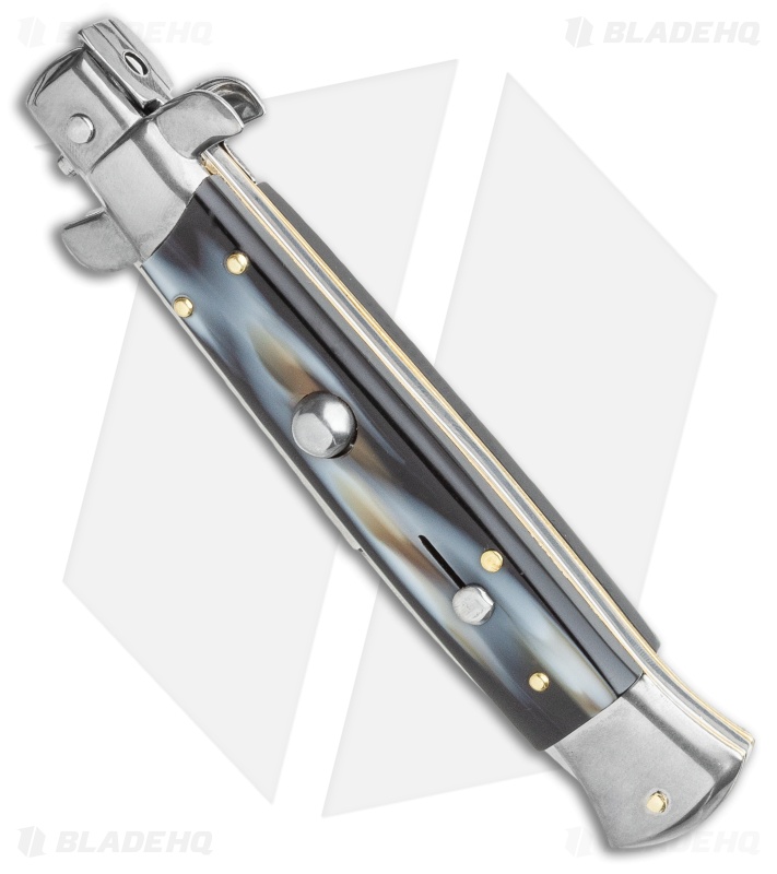 Frank B. 9" Italian Stiletto Automatic Knife Sim Dark Horn (4" Polish)