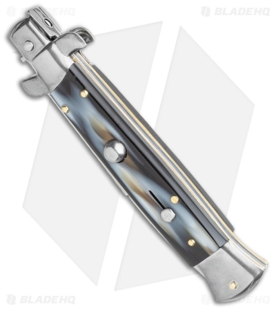 Frank B. 9" Italian Stiletto Automatic Knife Sim Dark Horn (4" Polish)